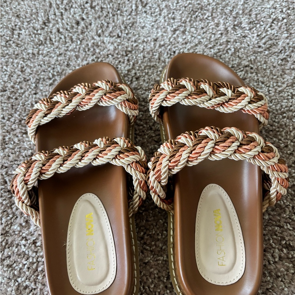 Fashion Nova Women's Brown and Tan Braided Sandals